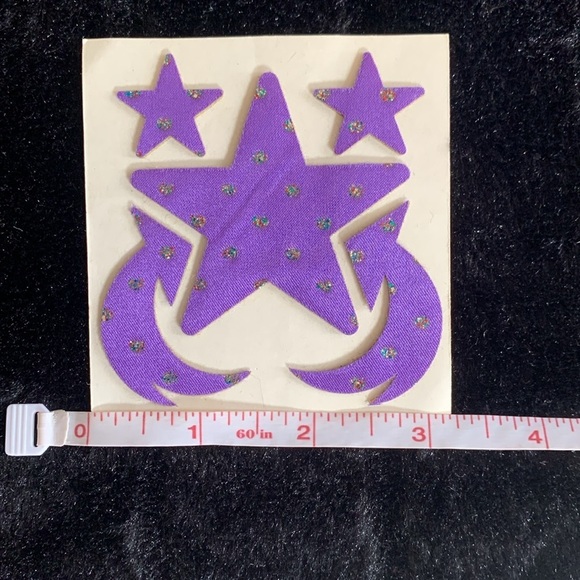 VINTAGE 80's Puffy Fabric Fabric Stickers With Glitter Purple Stars June Kessler - Picture 2 of 4